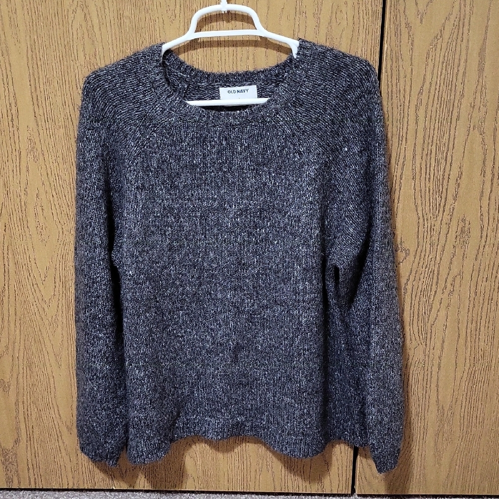 OLD NAVY Women's Dark Grey & White Long Sleeve Pullover Knit Sweater Size Large